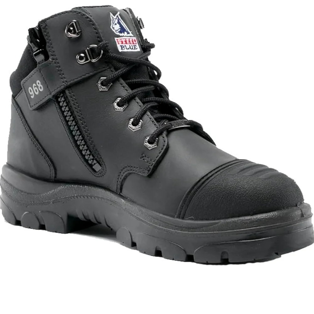 Steel Blue Black Men’s Safety Work Boot with Side Zip